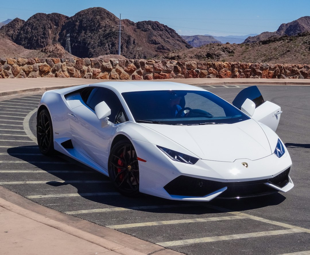 white Lamborgini sport car park at the street